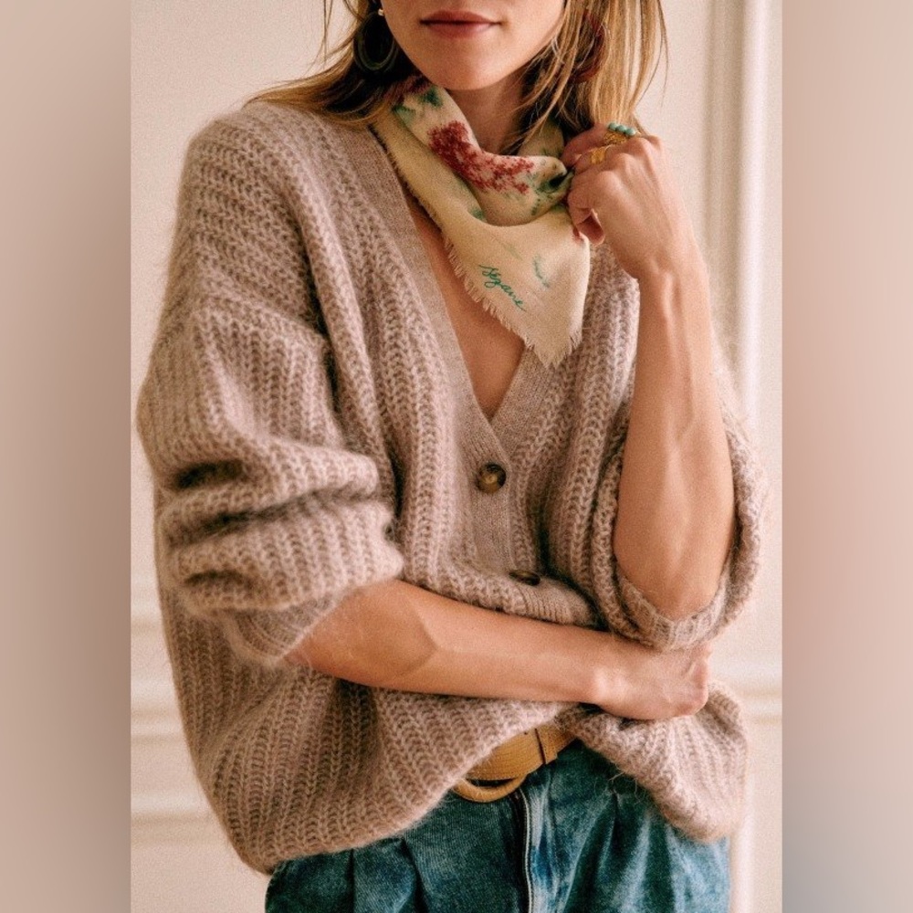 Sezane Beige Knit Cardigan